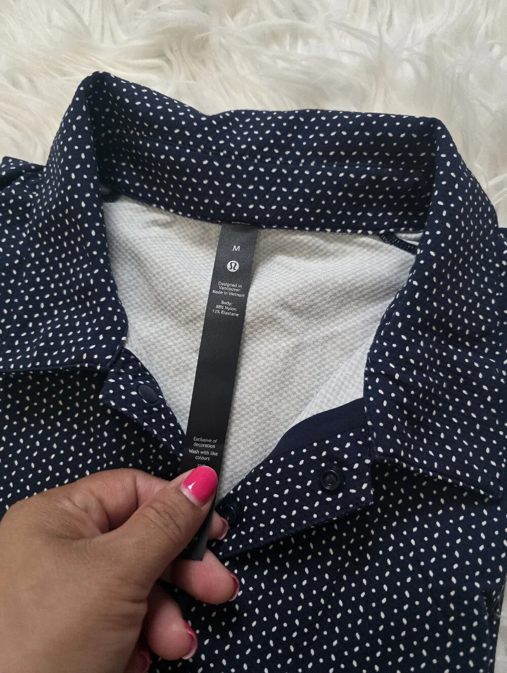 lululemon athletica Navy Button-Down with White Microdots